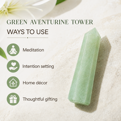 Green Aventurine Tower Point (Leadership and Good Fortune)  DestGlow