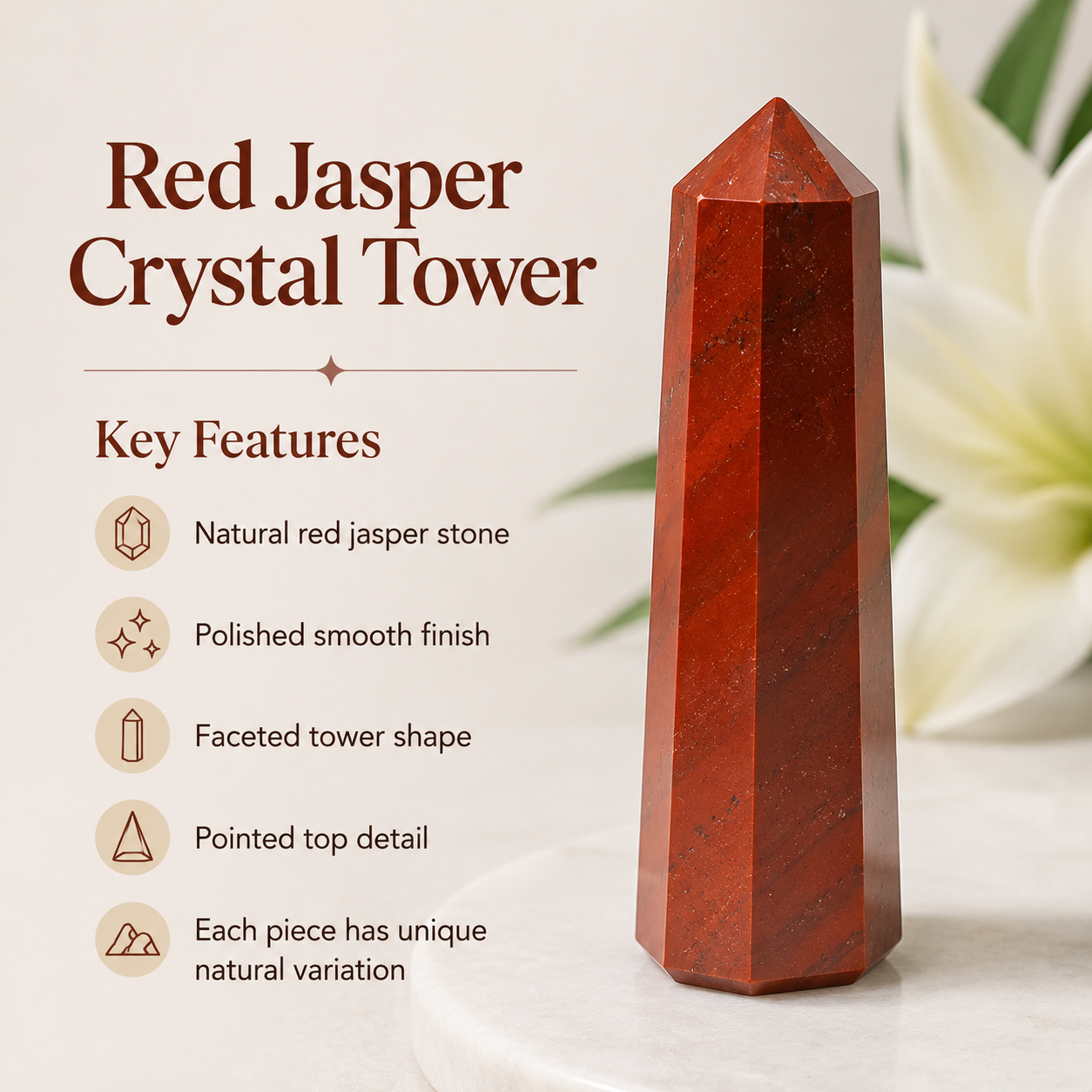 Red Jasper Tower USA (Tranquility and Sense of Grounding)  DestGlow