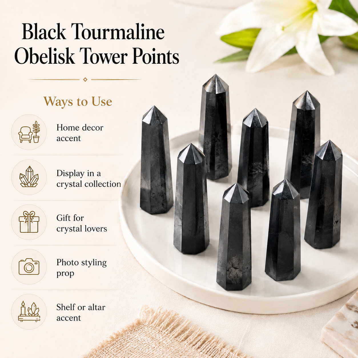 Black Tourmaline Tower Point (Balance and Security)  DestGlow