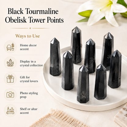 Black Tourmaline Tower Point (Balance and Security)  DestGlow