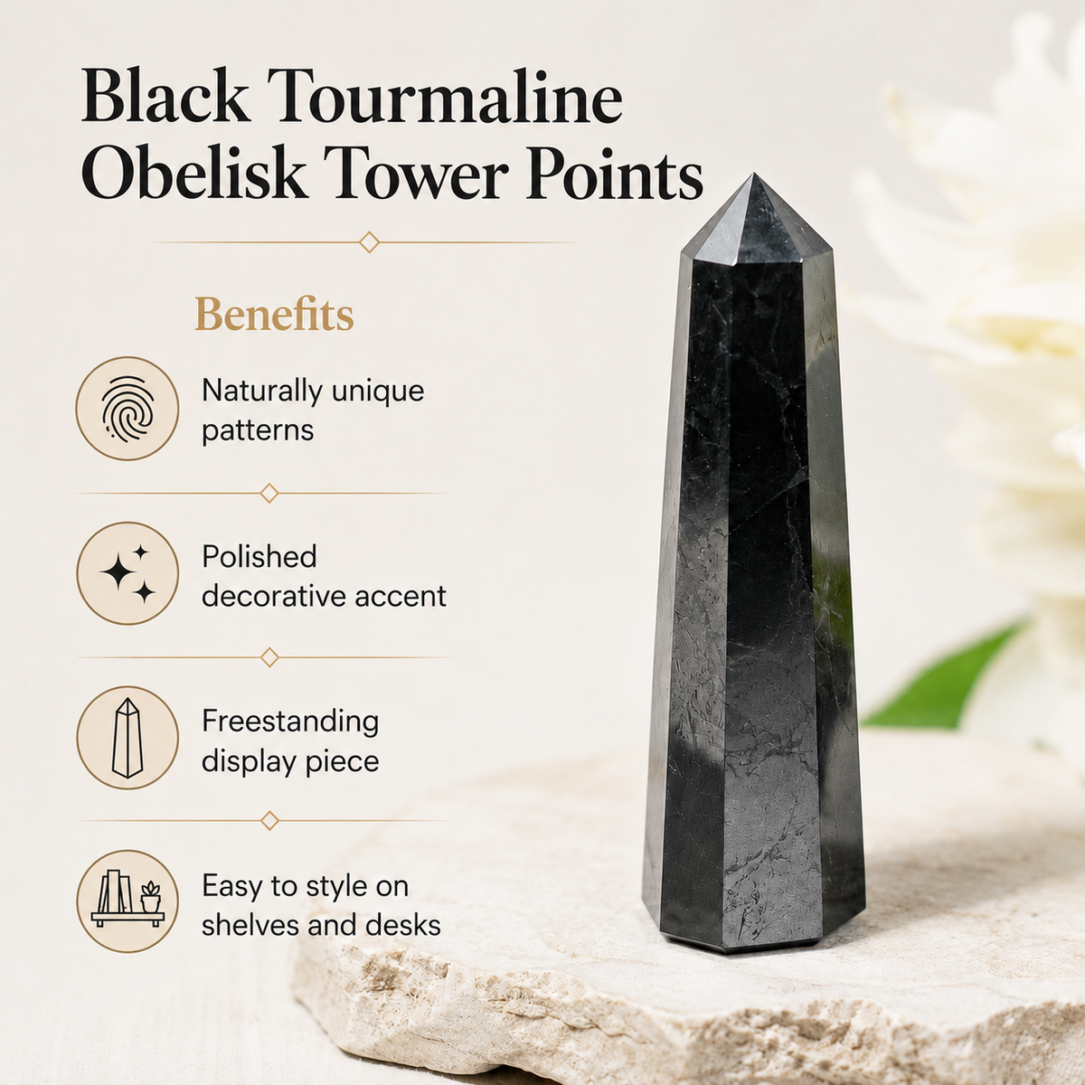 Black Tourmaline Tower Point (Balance and Security)  DestGlow