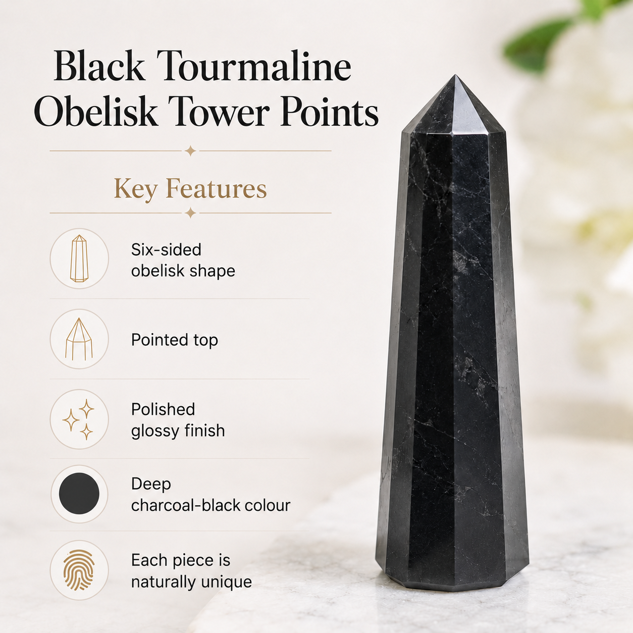 Black Tourmaline Tower Point (Balance and Security)  DestGlow