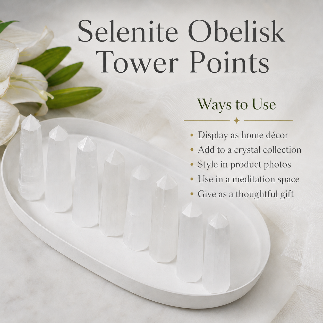 Selenite Tower Point (Insight and Flexibility)  DestGlow