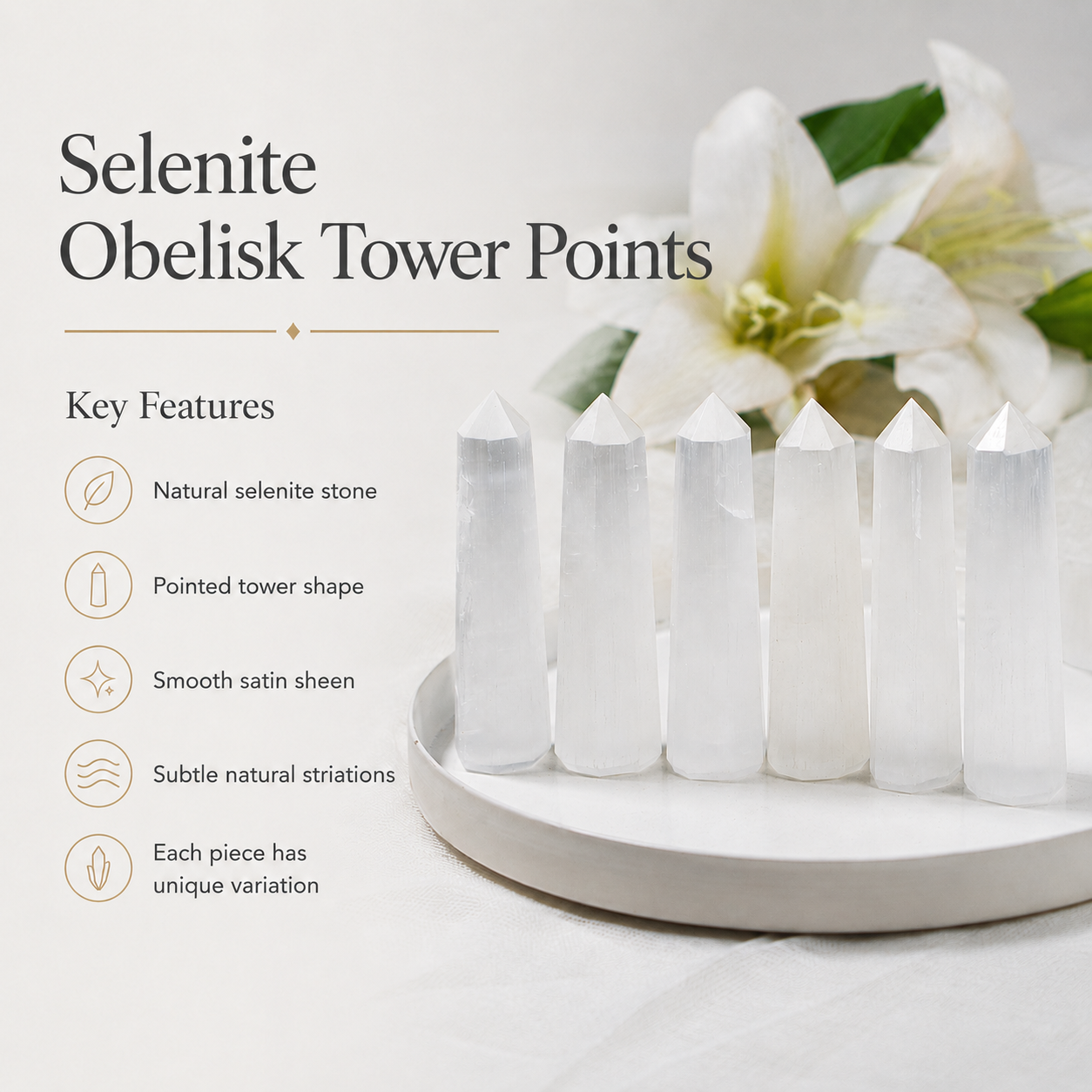 Selenite Tower Point (Insight and Flexibility)  DestGlow