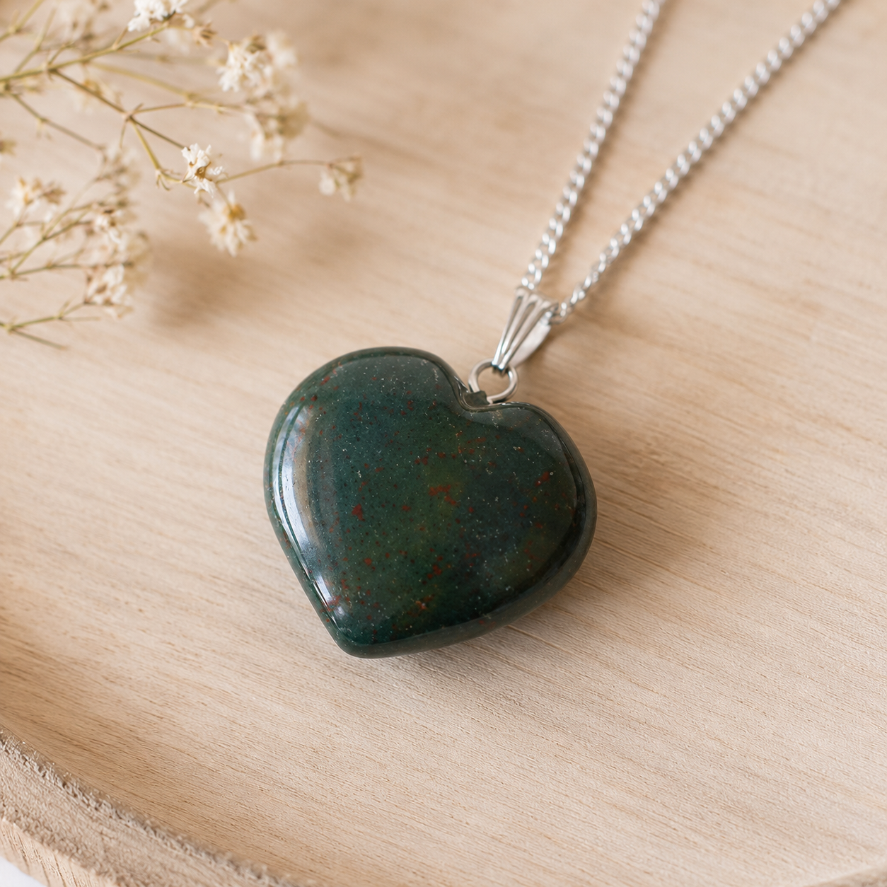Real Bloodstone Crystal Heart Pendant, Genuine Heart Shaped Necklaces  DestGlow