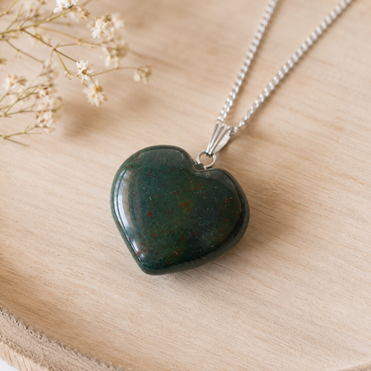 Real Bloodstone Crystal Heart Pendant, Genuine Heart Shaped Necklaces  DestGlow