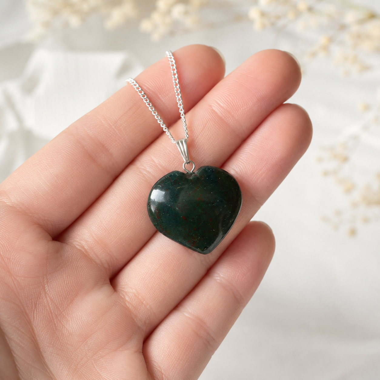 Real Bloodstone Crystal Heart Pendant, Genuine Heart Shaped Necklaces  DestGlow
