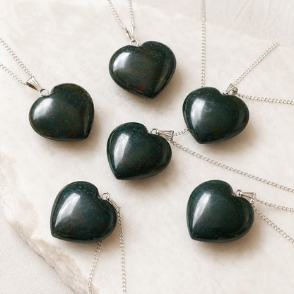 Real Bloodstone Crystal Heart Pendant, Genuine Heart Shaped Necklaces  DestGlow
