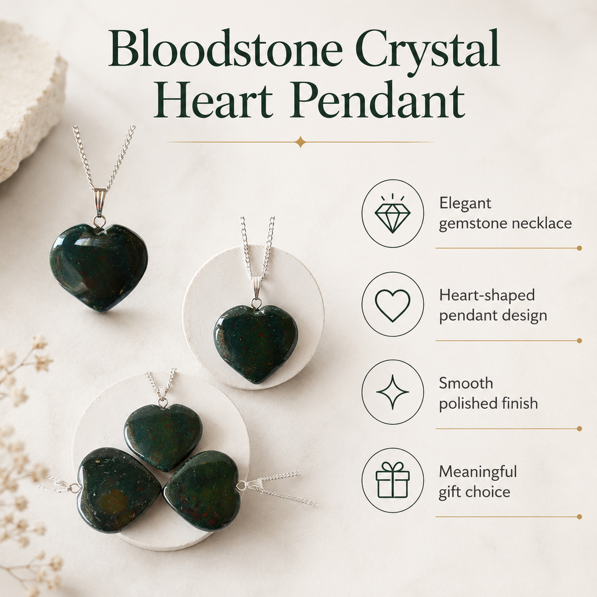 Real Bloodstone Crystal Heart Pendant, Genuine Heart Shaped Necklaces  DestGlow