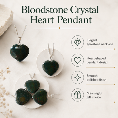 Real Bloodstone Crystal Heart Pendant, Genuine Heart Shaped Necklaces  DestGlow
