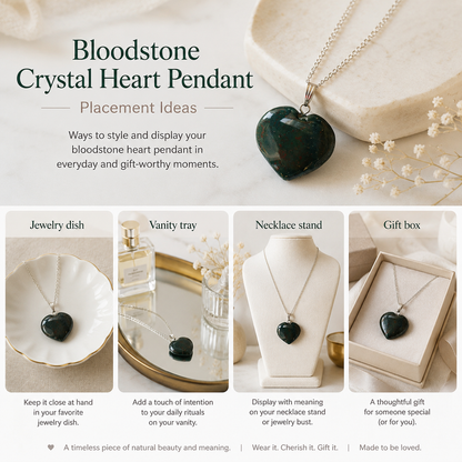 Real Bloodstone Crystal Heart Pendant, Genuine Heart Shaped Necklaces  DestGlow