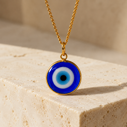 PERIMADE Turkish Evil Eye Pendant Necklace Charm, Blue Glass Evil Eye Bracelet Electroplated Gold Charm