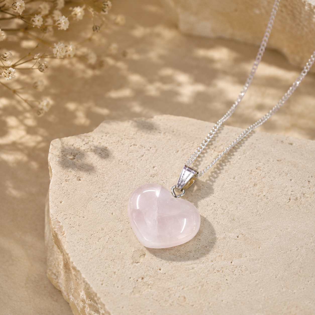 Rose Quartz Heart Pendant, Heart Shaped Stone Rose Quartz Pendants.  DestGlow