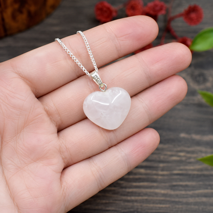 Rose Quartz Heart Pendant, Heart Shaped Stone Rose Quartz Pendants.  DestGlow