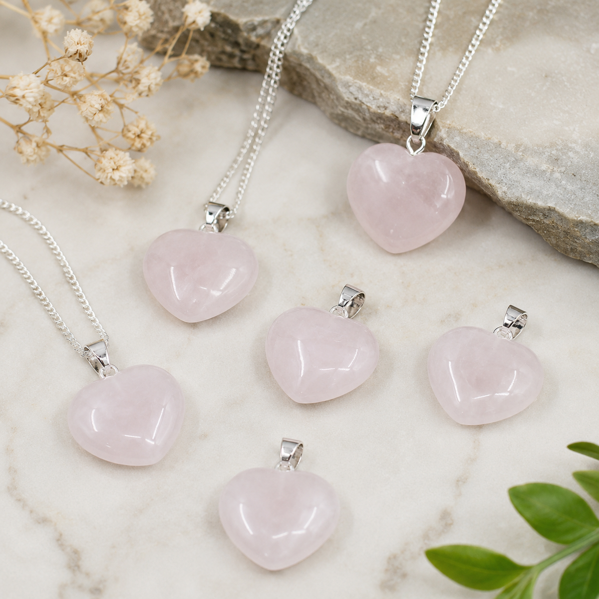 Rose Quartz Heart Pendant, Heart Shaped Stone Rose Quartz Pendants.  DestGlow