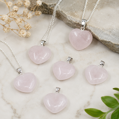 Rose Quartz Heart Pendant, Heart Shaped Stone Rose Quartz Pendants.  DestGlow