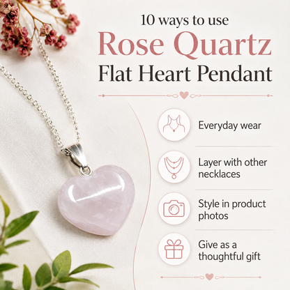 Rose Quartz Heart Pendant, Heart Shaped Stone Rose Quartz Pendants.  DestGlow