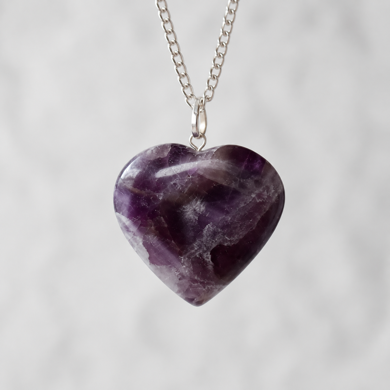 Amethyst Crystal Heart Pendant, Genuine Heart Shaped Necklaces