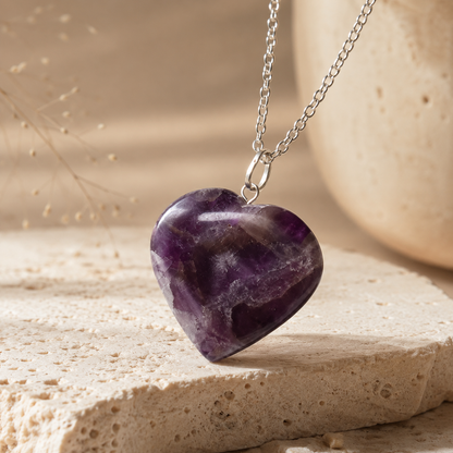 Amethyst Crystal Heart Pendant, Genuine Heart Shaped Necklaces