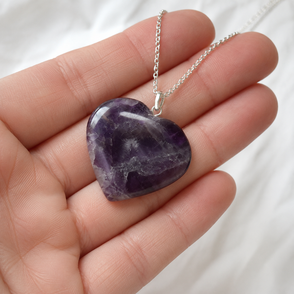 Amethyst Crystal Heart Pendant, Genuine Heart Shaped Necklaces