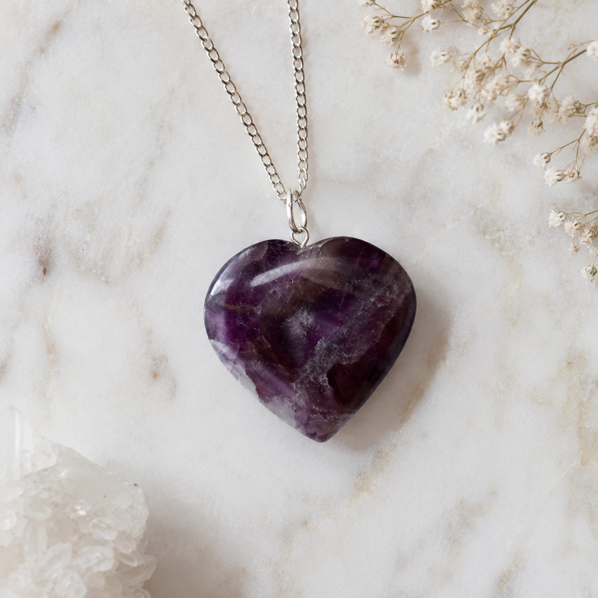 Amethyst Crystal Heart Pendant, Genuine Heart Shaped Necklaces