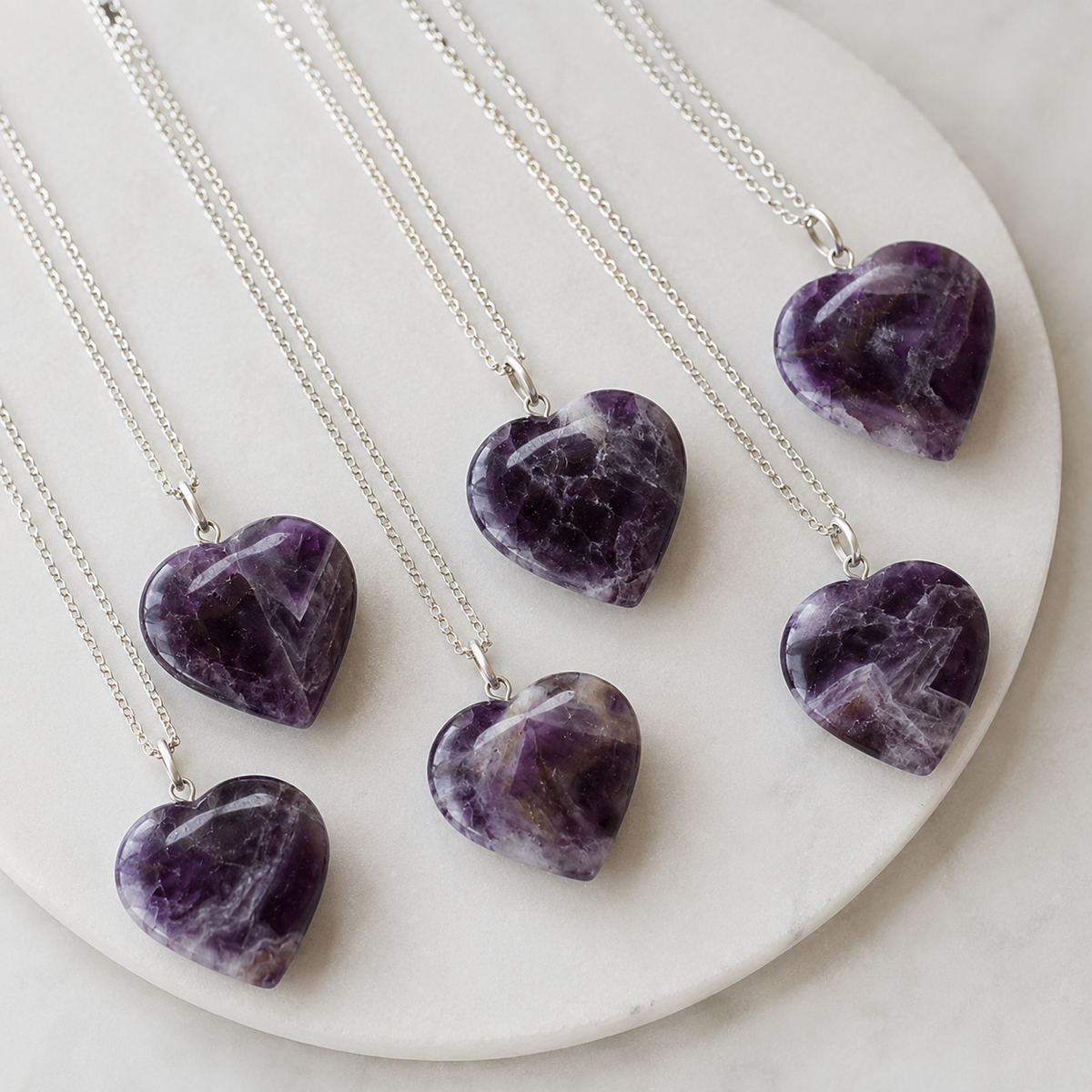 Amethyst Crystal Heart Pendant, Genuine Heart Shaped Necklaces