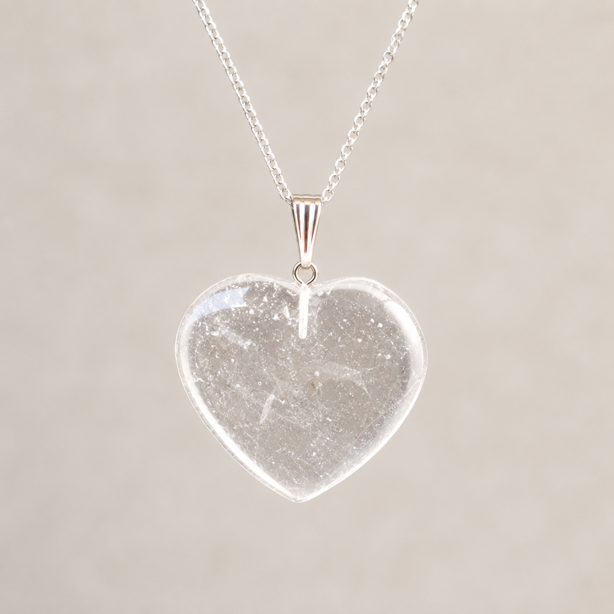 Clear Quartz Crystal Heart Pendant, Genuine Heart Shaped Necklaces.