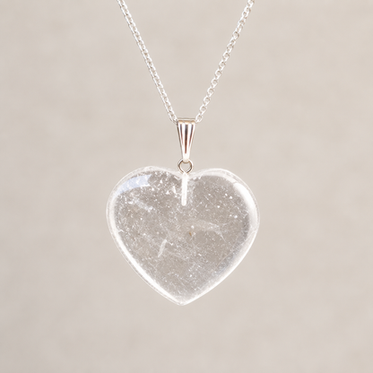 Clear Quartz Crystal Heart Pendant, Genuine Heart Shaped Necklaces.