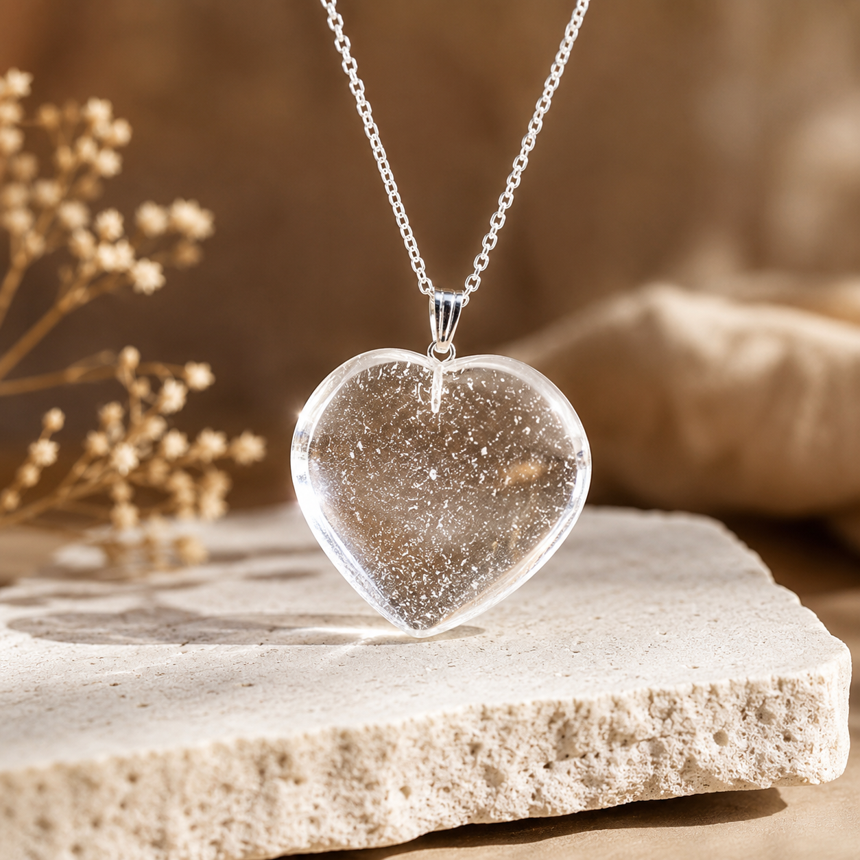 Clear Quartz Crystal Heart Pendant, Genuine Heart Shaped Necklaces.  DestGlow