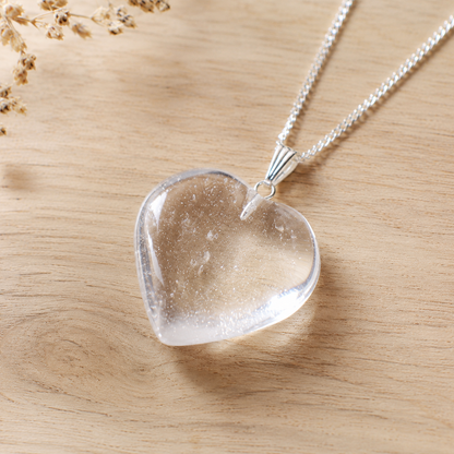 Clear Quartz Crystal Heart Pendant, Genuine Heart Shaped Necklaces.  DestGlow
