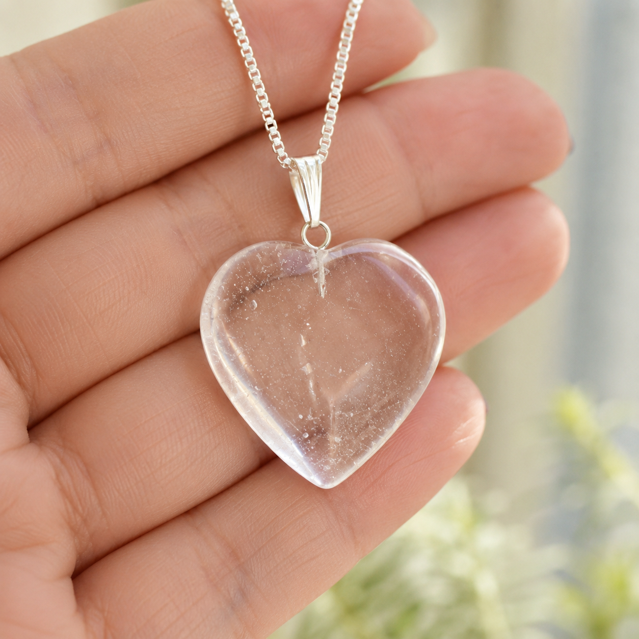 Clear Quartz Crystal Heart Pendant, Genuine Heart Shaped Necklaces.  DestGlow