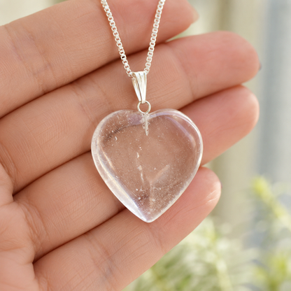 Clear Quartz Crystal Heart Pendant, Genuine Heart Shaped Necklaces.  DestGlow