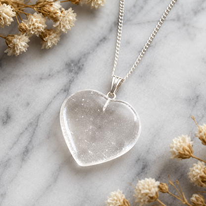 Clear Quartz Crystal Heart Pendant, Genuine Heart Shaped Necklaces.  DestGlow