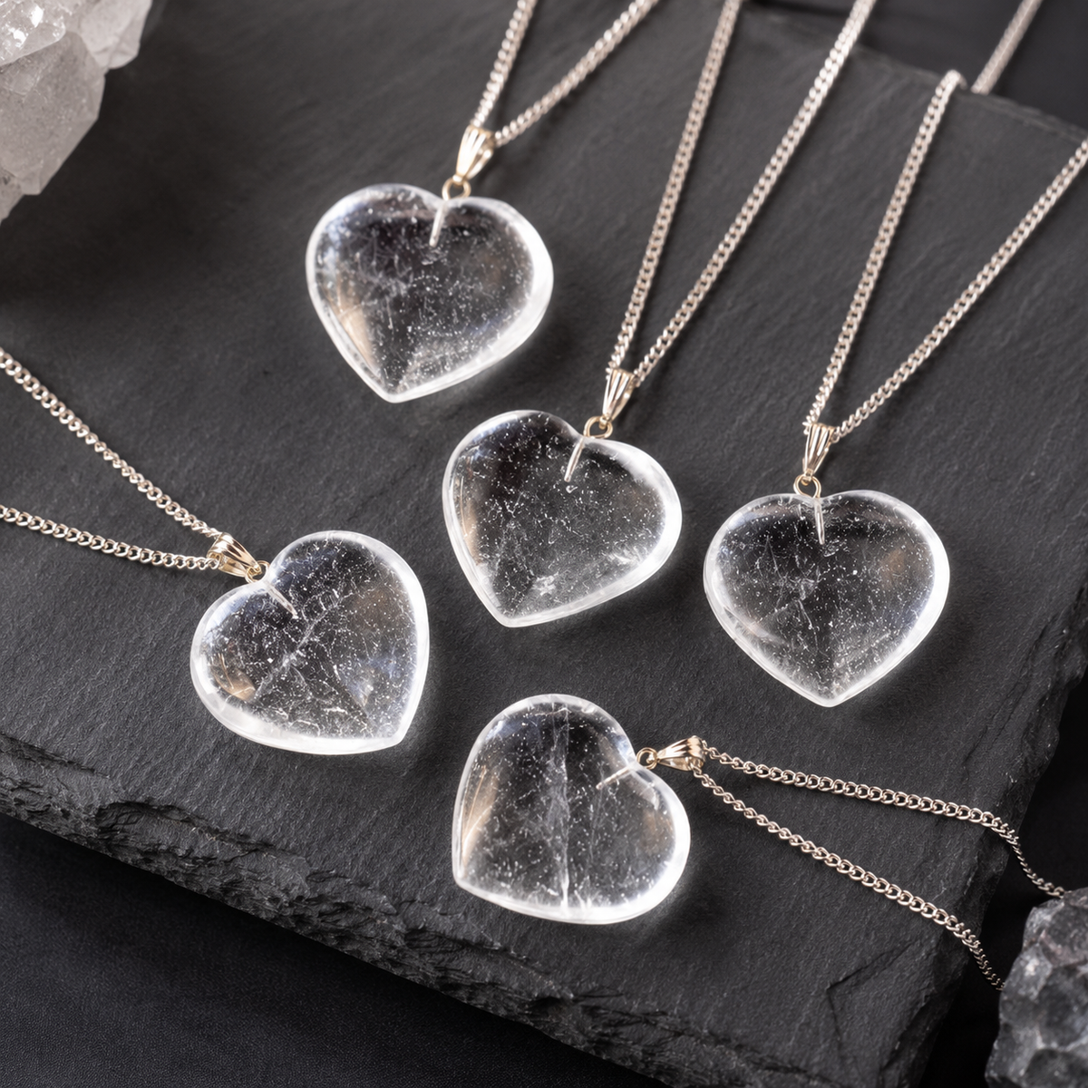 Clear Quartz Crystal Heart Pendant, Genuine Heart Shaped Necklaces.  DestGlow
