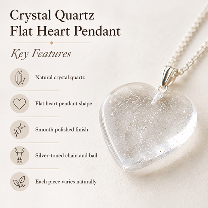 Clear Quartz Crystal Heart Pendant, Genuine Heart Shaped Necklaces.  DestGlow