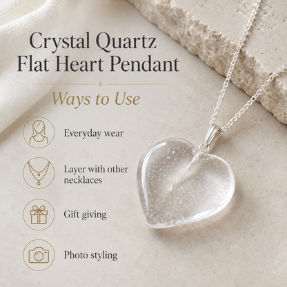 Clear Quartz Crystal Heart Pendant, Genuine Heart Shaped Necklaces.  DestGlow