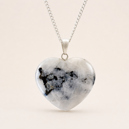 Natural Rainbow Moonstone Crystal Heart Pendant, Genuine Heart Shaped Necklaces  DestGlow