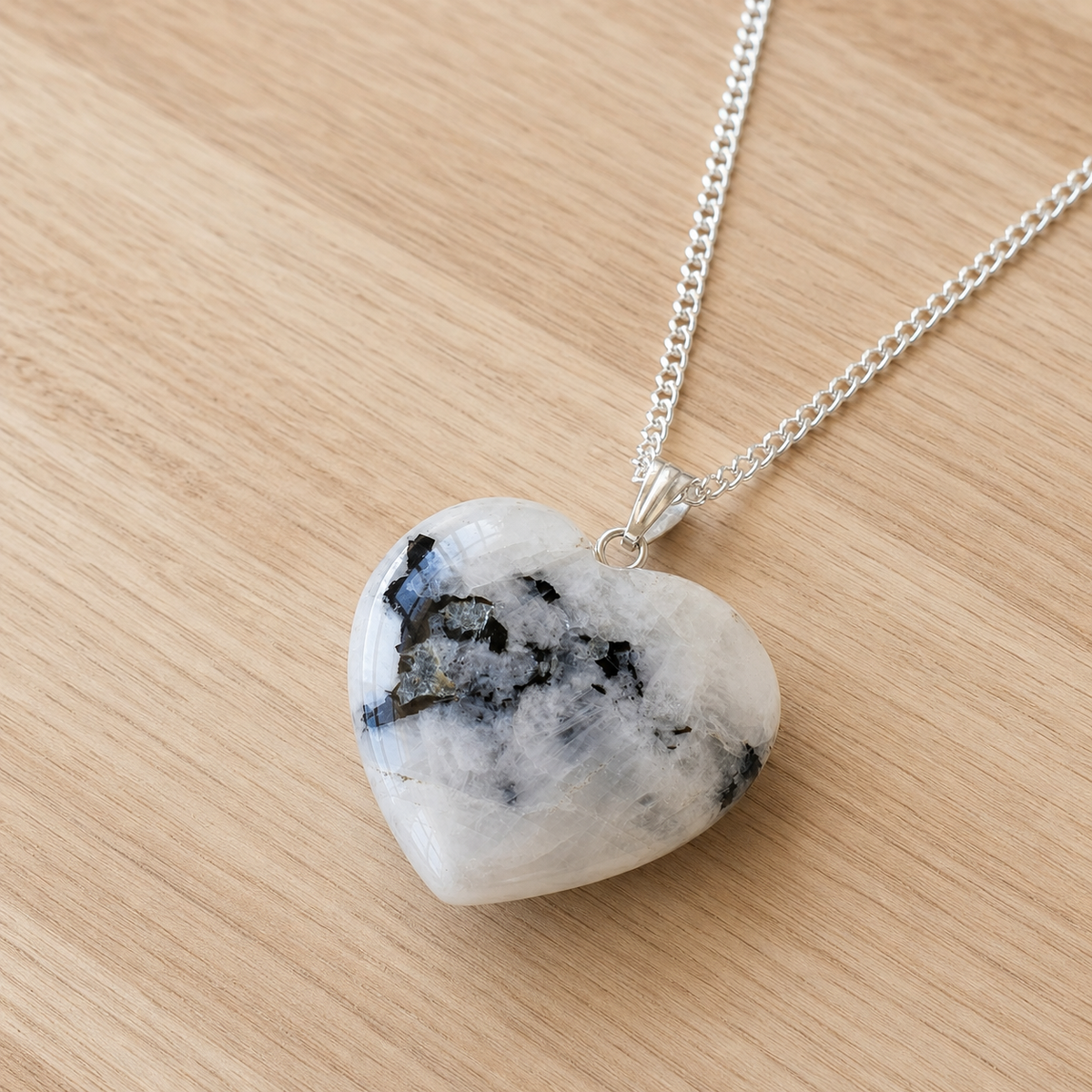 Natural Rainbow Moonstone Crystal Heart Pendant, Genuine Heart Shaped Necklaces  DestGlow
