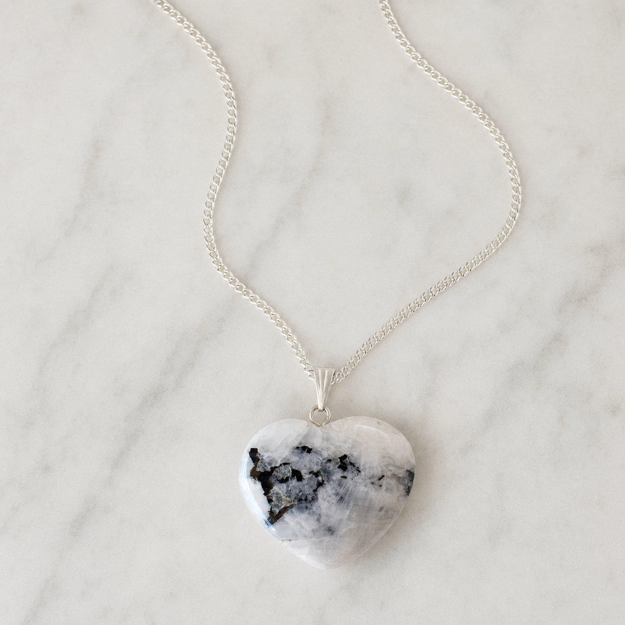 Natural Rainbow Moonstone Crystal Heart Pendant, Genuine Heart Shaped Necklaces  DestGlow