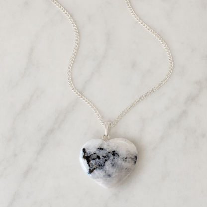 Natural Rainbow Moonstone Crystal Heart Pendant, Genuine Heart Shaped Necklaces  DestGlow
