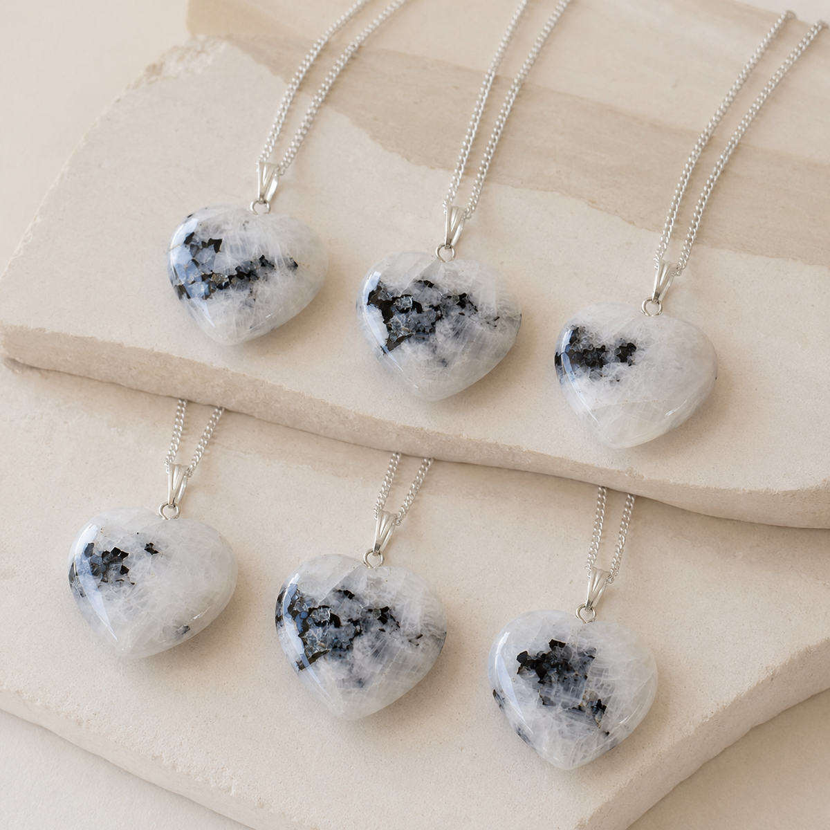 Natural Rainbow Moonstone Crystal Heart Pendant, Genuine Heart Shaped Necklaces