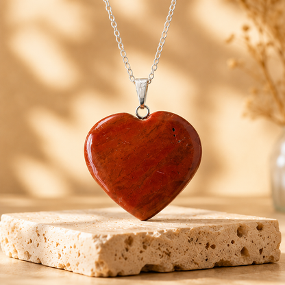 Real Red Jasper Crystal Heart Pendant, Genuine Heart Shaped  DestGlow