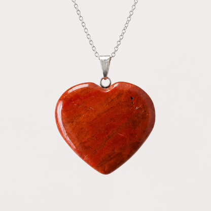 Real Red Jasper Crystal Heart Pendant, Genuine Heart Shaped  DestGlow
