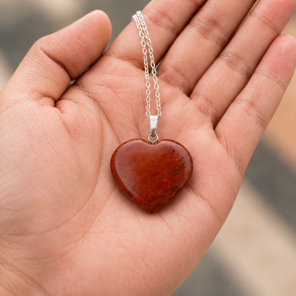 Real Red Jasper Crystal Heart Pendant, Genuine Heart Shaped  DestGlow