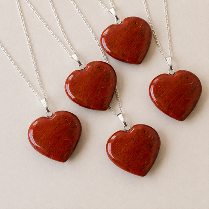 Real Red Jasper Crystal Heart Pendant, Genuine Heart Shaped  DestGlow