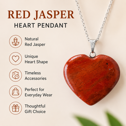 Real Red Jasper Crystal Heart Pendant, Genuine Heart Shaped  DestGlow