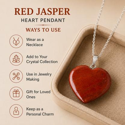 Real Red Jasper Crystal Heart Pendant, Genuine Heart Shaped  DestGlow