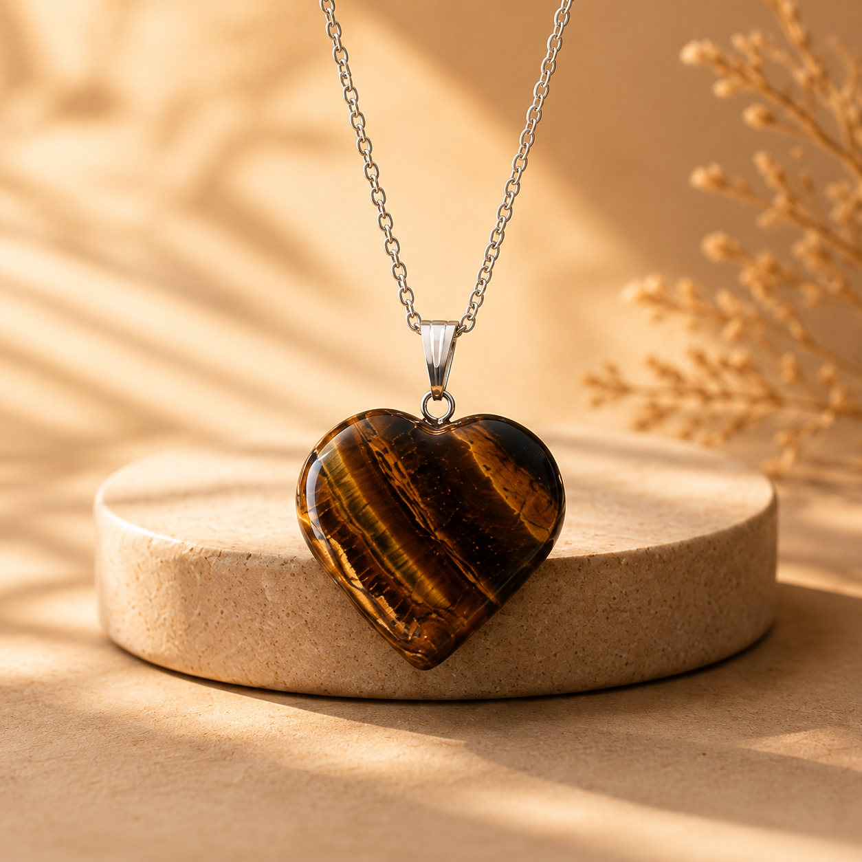 Real Tiger Eye Crystal Heart Pendant, Genuine Heart Shaped Necklaces  DestGlow