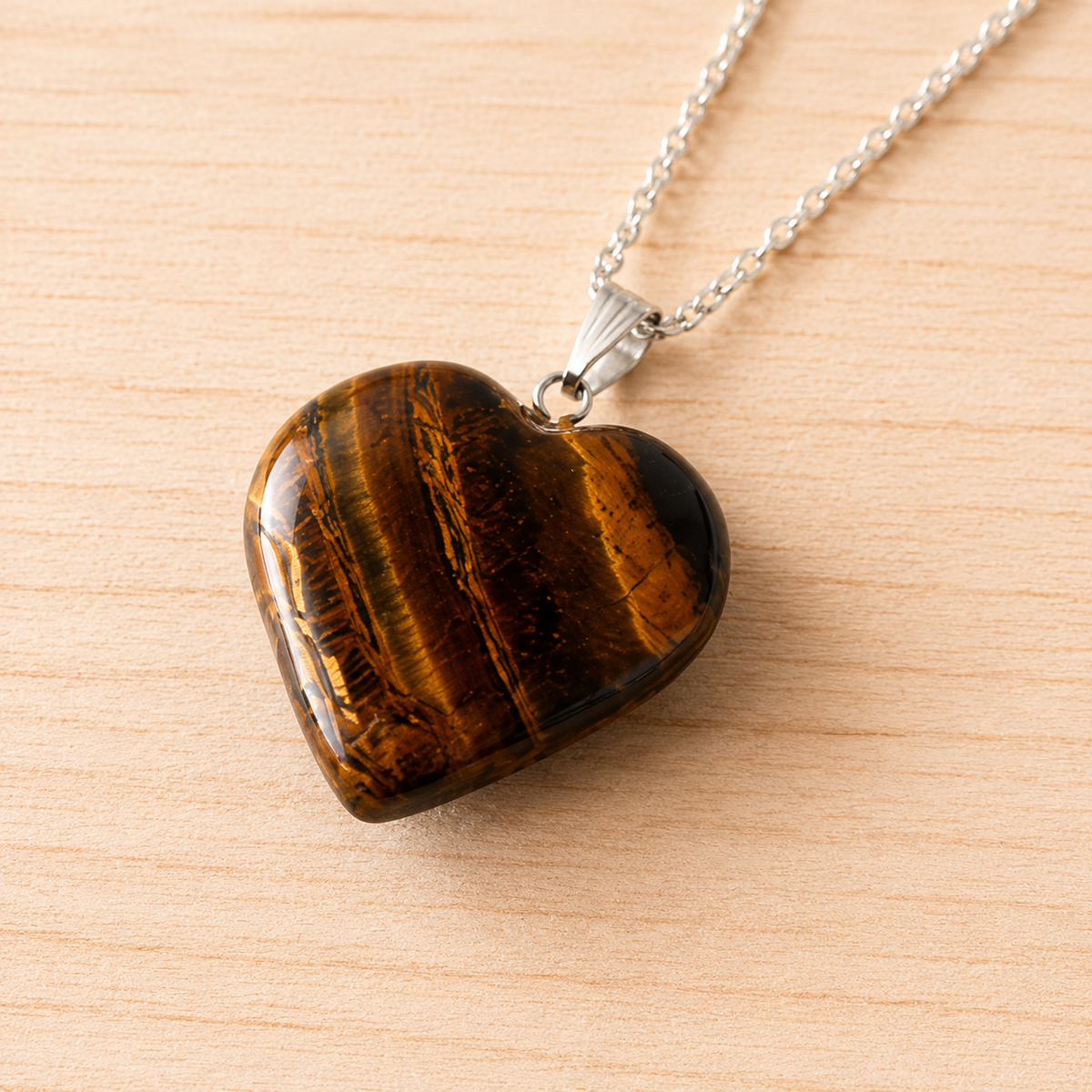 Real Tiger Eye Crystal Heart Pendant, Genuine Heart Shaped Necklaces  DestGlow