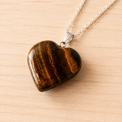 Real Tiger Eye Crystal Heart Pendant, Genuine Heart Shaped Necklaces  DestGlow